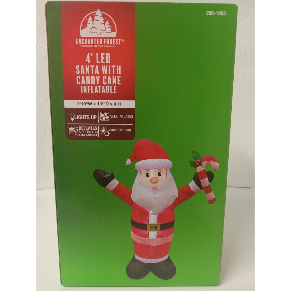 4ft LED Santa With Candy Cane Inflatable Enchanted Forest